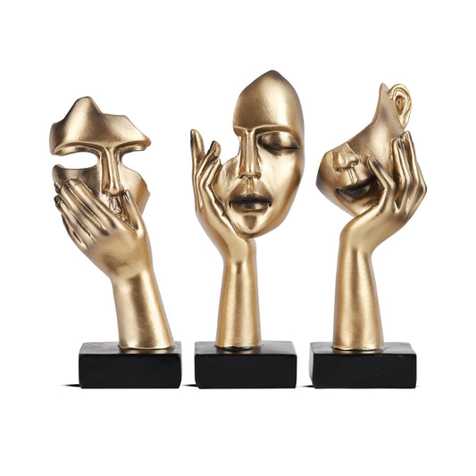 3 PCS Thinker Small Statue, Golden Black Abstract Art Sculpture Modern Home Decora Shelf Decor Knick Knacks Desktop Decor Christmas Tv Stand Decor New Year Gift (3 PCS Gold)