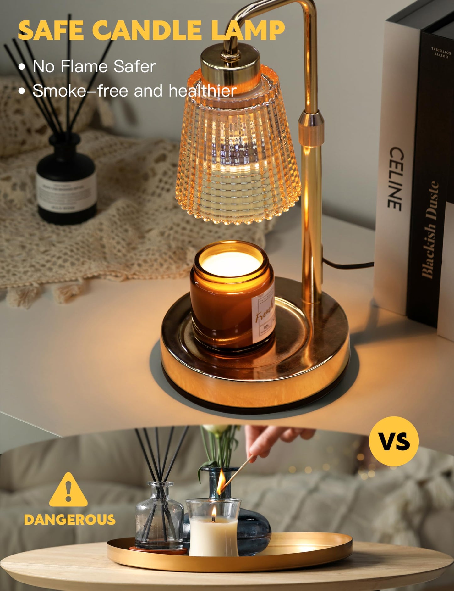 Candle Warmer Lamp with Timer, Adjustable Height Candle Warmer, Dimmable, Home Decor, Wax Warmer Lamp for Jar Candles with 2 Bulbs, Black