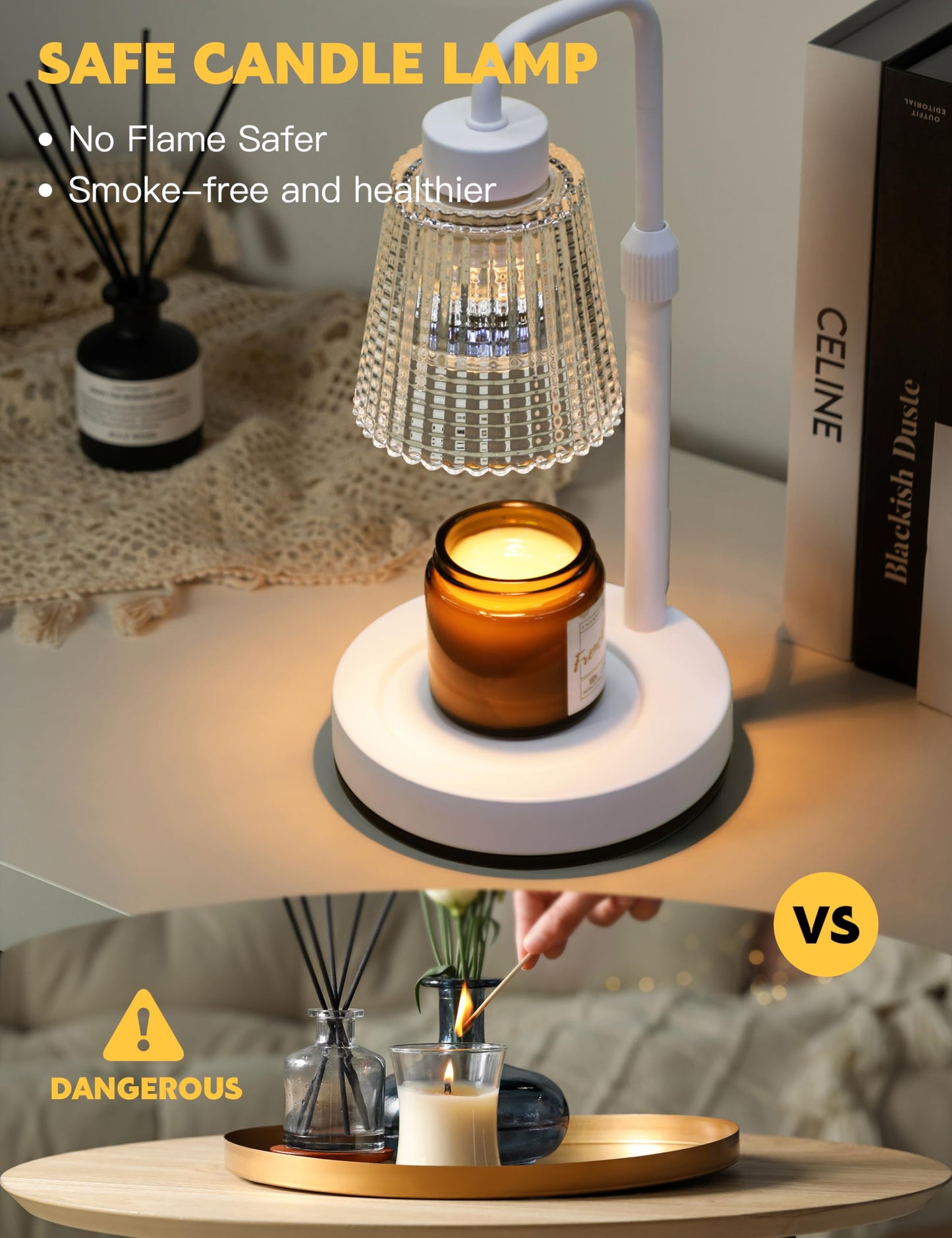 Candle Warmer Lamp with Timer, Adjustable Height Candle Warmer, Dimmable, Home Decor, Wax Warmer Lamp for Jar Candles with 2 Bulbs, Black